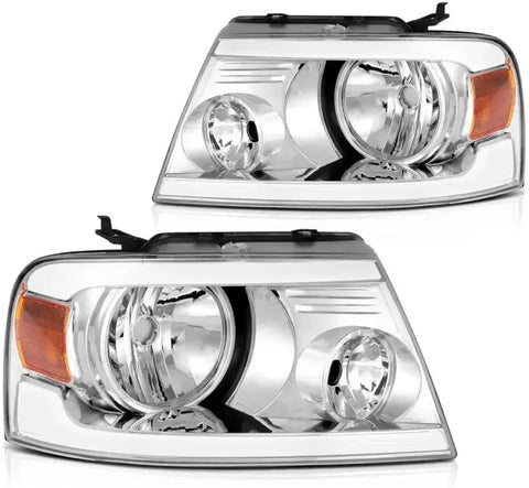 Fits 2004-2008 Ford F150 Replacement Chrome LED Headlights Assembly Lamps Pair ECCPP