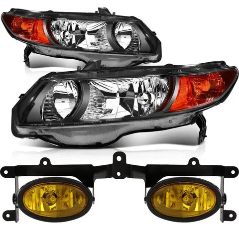 Fits 2006-2008 Honda Civic 2-Door Front Headlights Assembly With Fog Lights Set ECCPP