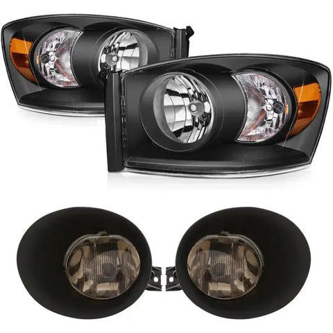 Fits 2006-2009 Dodge Ram Front Headlights Assembly With Fog Lights Set ECCPP