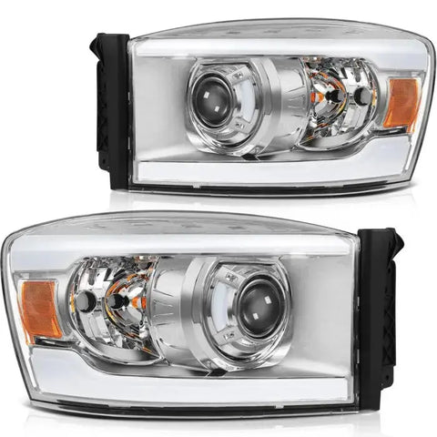 Fits Dodge Ram 2006-2008 Chrome Headlamps LED Headlights Assembly Front Pair Set ECCPP