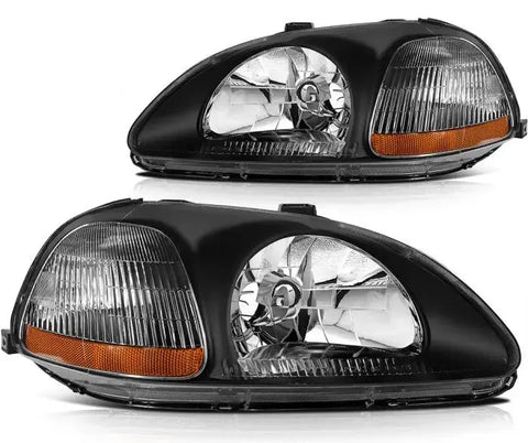 For 1996-1998 Honda Civic Replacement Black Housing Headlights Assembly Pair ECCPP