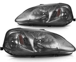 For 1999-2000 Honda Civic Front Headlights Assembly Black Headlamps Left+Right ECCPP