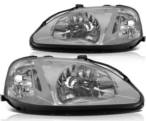 For 1999-2000 Honda Civic Replacement Front Chrome Headlights Assembly Lamp Pair ECCPP