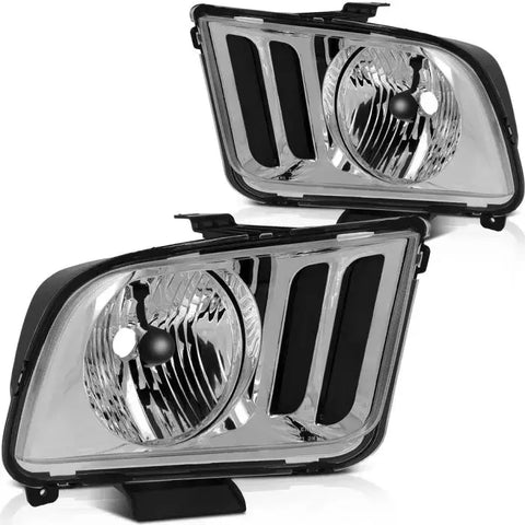 For 2005-2009 Ford Mustang Front Lamp Black Headlights Assembly Replacement Pair ECCPP