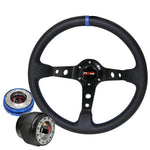 For 88-91 Prelude Deep Dish Black Steering Wheel + Slim Quick Release + Adapter AJP DIST