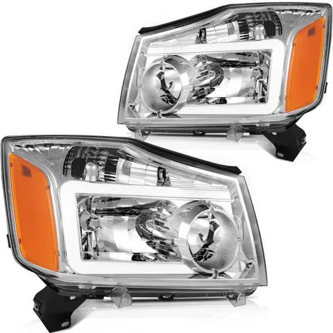 For Nissan Titan 04-15 Headlights Assembly Replacement Front Chrome Lamps Pair ECCPP