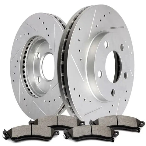 Front Drilled And Slotted Brake Discs Rotors + Ceramic Pads Kit For Ford Mustang ECCPP