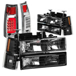 Gmt400 Chevy C10 Black 8Pc Headlight+Bumper+Signal+Chrome 3D Led Tail Light DNA MOTORING