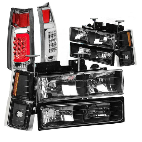 Gmt400 Chevy C10 Black 8Pc Headlight+Bumper+Signal+Chrome 3D Led Tail Light DNA MOTORING