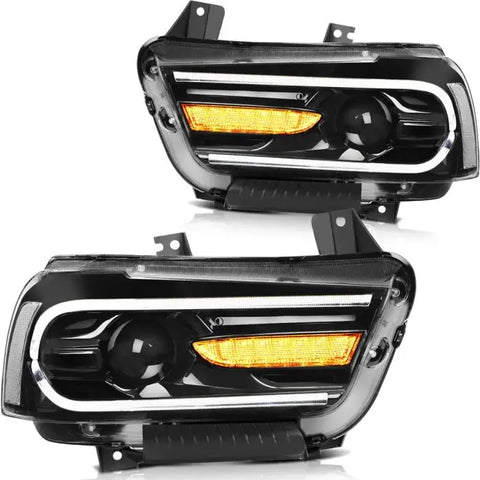 Headlights Assembly Fits 2011-2014 Dodge Charger LED Dual Beam Lens Wiping Turn ECCPP