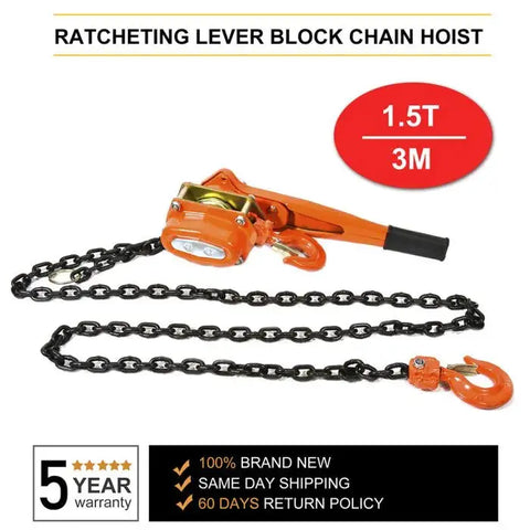 1.5 Ton Lever Block Chain Hoist 3M 10ft Chain Hoist Ratchet Lever Hoist w/ Hook ECCPP
