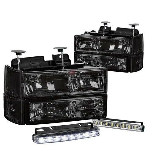Smoked Headlight+Bumper+Clear Corner+Led Driving Fog Light 94-00 Gmc C10 C/K DNA MOTORING