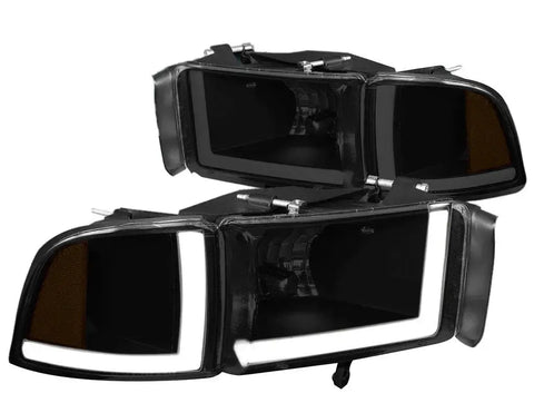 1994-2002 Dodge Ram Pair Smoked Housing Amber Side Led Drl Headlight/Lamps DNA MOTORING