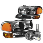 1999-2007 Gmc Sierra Yukon Xl Headlight+Bumper W/Led Kit Slim Style Black DNA MOTORING