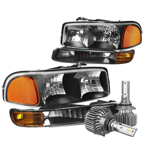 1999-2007 Gmc Sierra Yukon Xl Headlight+Bumper W/Led Kit Slim Style Black DNA MOTORING
