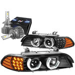 2001-2003 Bmw 525I 3D Led U-Halo Headlight Lamps W/Led Kit Slim Style Black DNA MOTORING