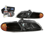 1996-1999 Dodge Caravan Oe Style Headlight Lamp W/Led Kit Slim Style Black DNA MOTORING