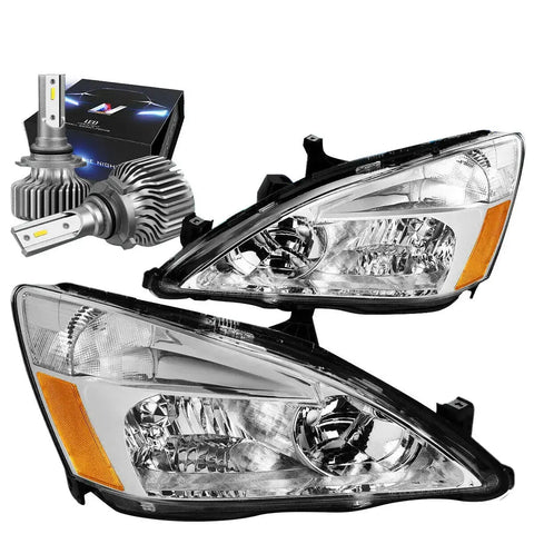 2003-2007 Honda Accord 2Dr/4Dr Headlight Lamps W/Led Kit Slim Style Chrome DNA MOTORING