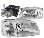 2000-2002 Accent Factory Style Headlight Lamps W/Led Kit Slim Style Chrome DNA MOTORING