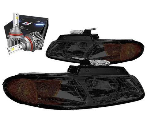 1996-1999 Dodge Caravan Oe Style Headlight Lamp W/Led Kit Slim Style Smoked DNA MOTORING