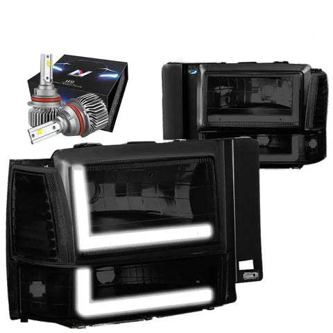 1991-1994 Ford Explorer Led Drl Tube Headlight W/Led Kit Slim Style Tinted DNA MOTORING