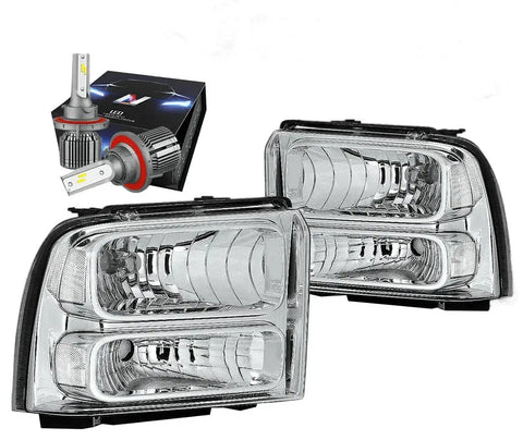 2005-2007 Super Duty F-250/350/450/550 Headlight W/Led Kit+Cool Fan Chrome DNA MOTORING