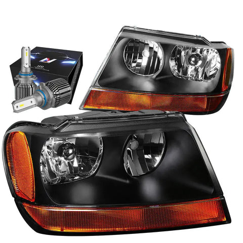 1999-2004 Jeep Grand Cherokee Oe Replacement Headlight W/Led Kit+Cool Fan DNA MOTORING