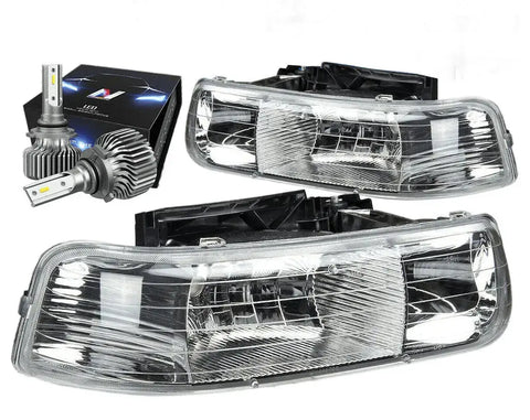 1999-2002 Chevy Tahoe Silverado 1500/2500 Headlights W/Led Slim Style Chrome DNA MOTORING