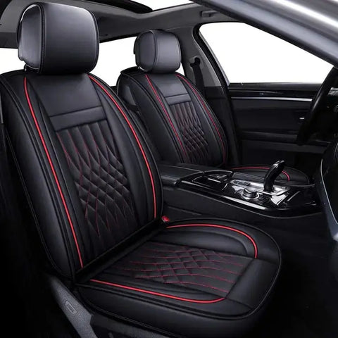 Luxury PU Leather Waterproof Front & Rear Black Red Car Seat Cover Full Set 171133 ECCPP