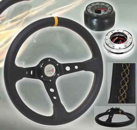 *New* 90-97 Accord Deep Dish Steering Wheel + Adapter Hub + Quick Release Chrome AJP DIST