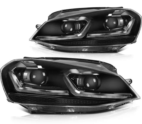 Pair Headlights Assembly Fits 2014-2015 Volkswagen Golf MK7 LED Black Projector ECCPP