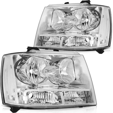 Pair Headlights Assembly For Chevy Suburban 2007-2014 Chrome Housing Headlamps ECCPP