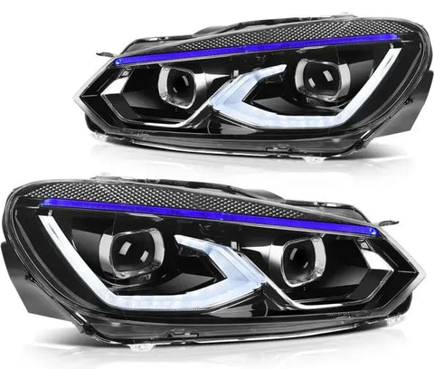 For 2010-2014 Volkswagen Golf 6 Front LED Headlights Assembly w/ Reflective Bowl ECCPP