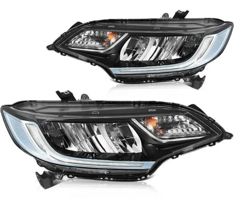 Fits 2014-2020 Honda FIT Front LED Headlights Assembly w/ Reflective Bowl Lamps ECCPP