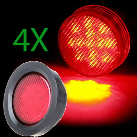 4PCS 13LED Round Side Marker Clearance Light w/Rubber Grommet Red 2.5" for Truck SUV ATV Trailer ECCPP