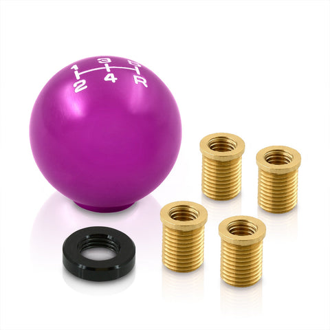 Universal 5 Speed M8 M10 M12 Ball Shift Knob Purple with White Lettering