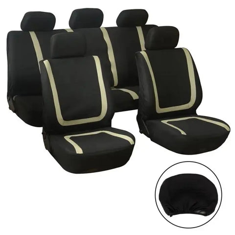 Seat Cover Front & Rear Full Interior Set 9 Pieces Black & Beige Air Mesh Fabric 116101 ECCPP