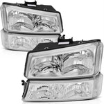 2003-2006 Chevy Avalanche/Silverado 1500 2500 3500 Headlights Assembly Driver and Passenger Side Chrome Housing ECCPP