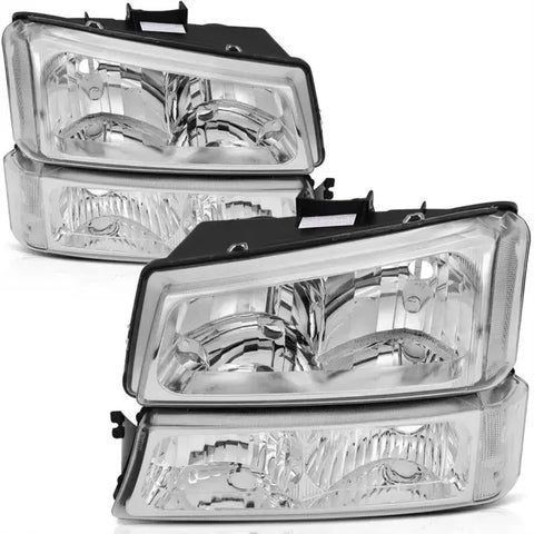 2003-2006 Chevy Avalanche/Silverado 1500 2500 3500 Headlights Assembly Driver and Passenger Side Chrome Housing ECCPP