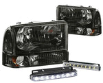 Smoked Headlight+Amber Bumper Corner+Led Driving Fog Light 99-04 Superduty DNA MOTORING