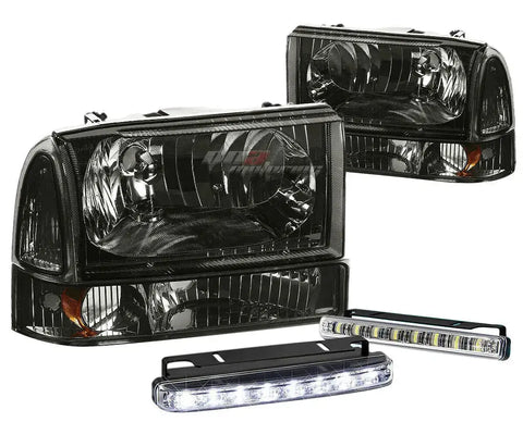 Smoked Headlight+Amber Bumper Corner+Led Driving Fog Light 99-04 Superduty DNA MOTORING