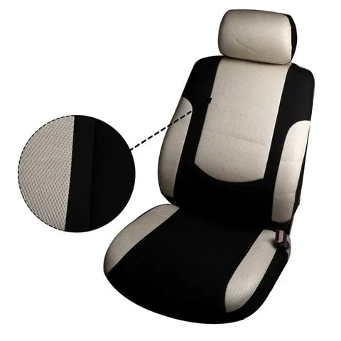 Car Seat Covers W/4 HeadRest/Steering Wheel Covers 13PCS Padding Black + Beige 110767 ECCPP