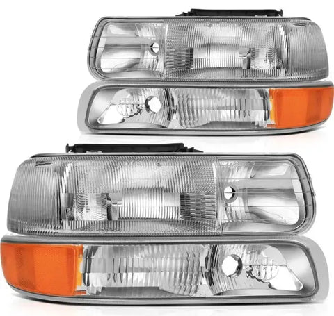 2000-2006 Chevy Tahoe/Suburban 1500 2500 Headlight Assembly Driver and Passenger Side Chrome Housing ECCPP
