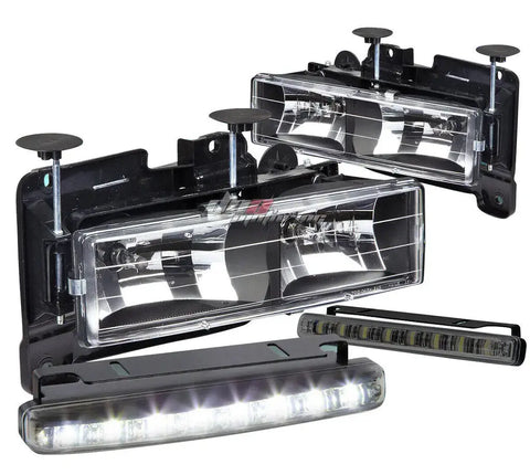 Black Housing Headlight+8 Led Smoke Fog Light Fit 92-99 Tahoe/Yukon/Suburban DNA MOTORING