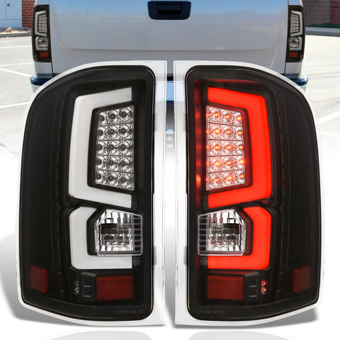 Chevrolet Silverado 2007-2013 LED Bar Tail Lights Black Housing Clear Len White Tube