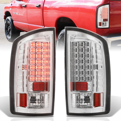 Dodge Ram 1500 2007-2008 / 2500 3500 2007-2009 LED Tail Lights Chrome Housing Clear Len