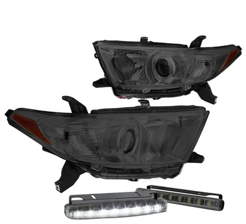 U-Halo Smoked Amber Projector Headlight+6.25"Smoked Led Drl Fit 11-13 Highlander DNA MOTORING