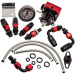 Universal Adjustable Fuel Pressure Regulator Kit + 100psi Gauge -6AN Black andRed MAXPEEDINGRODS