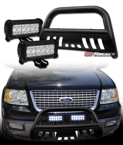 2004-2023 Ford F150 Matte Blk Bull Bar Bumper Guard+36W CREE LED Fog Lights