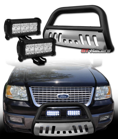 2004-2023 Ford F150 Matte Black Bull Bar Guard+Skid+36W CREE LED Fog Lights